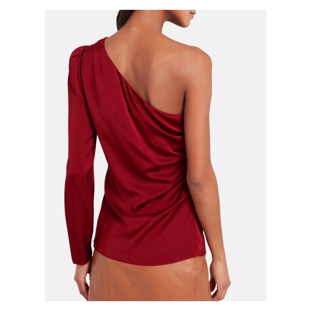 INTERMIX 100% silk one shoulder top in wine - Picture 3 of 8